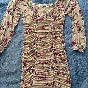 Almost Famous Red Ruched Bodycon Dress with Bishop Sleeves